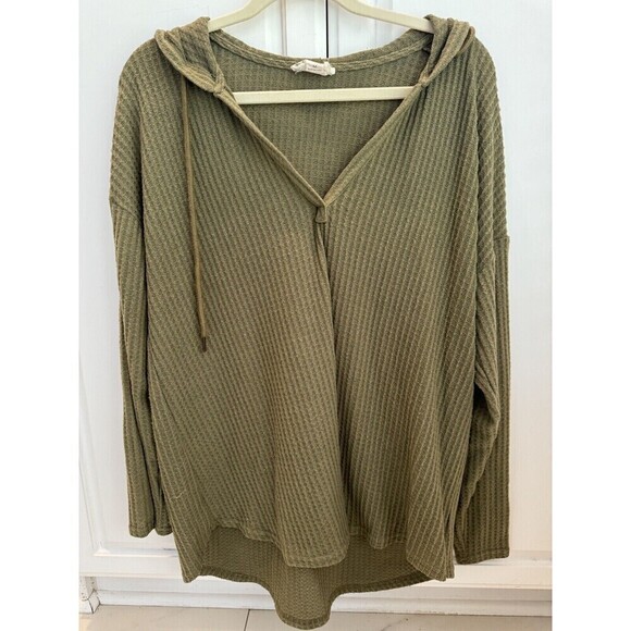 Loveriche Hoodie Sweatshirt V Neck army green women's size M boho preppy comfy - Picture 2 of 11